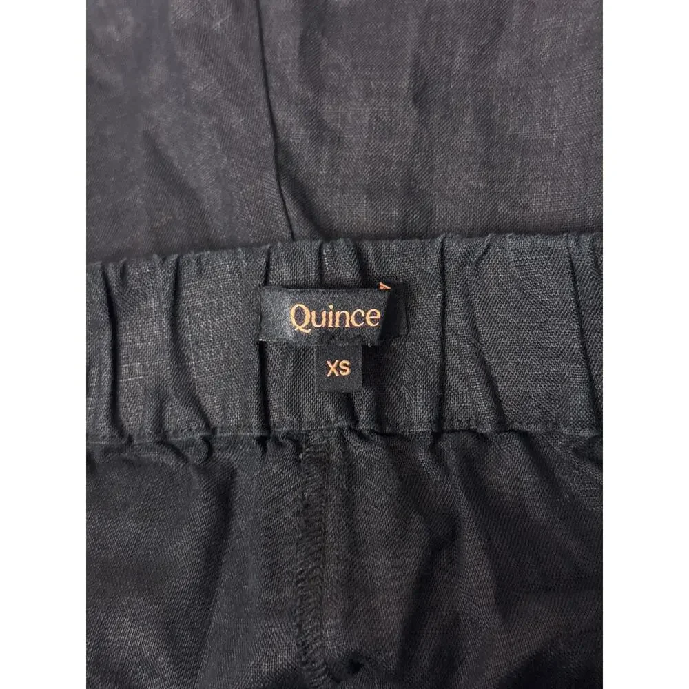 Quince 100% European Linen Tapered Ankle Pants XS Womens Black Pull On